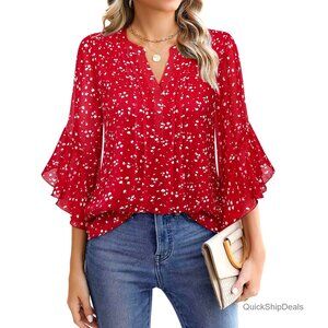 Lightweight 3/4 Sleeve Blouse, Chiffon & Knit, Business Casual Top
